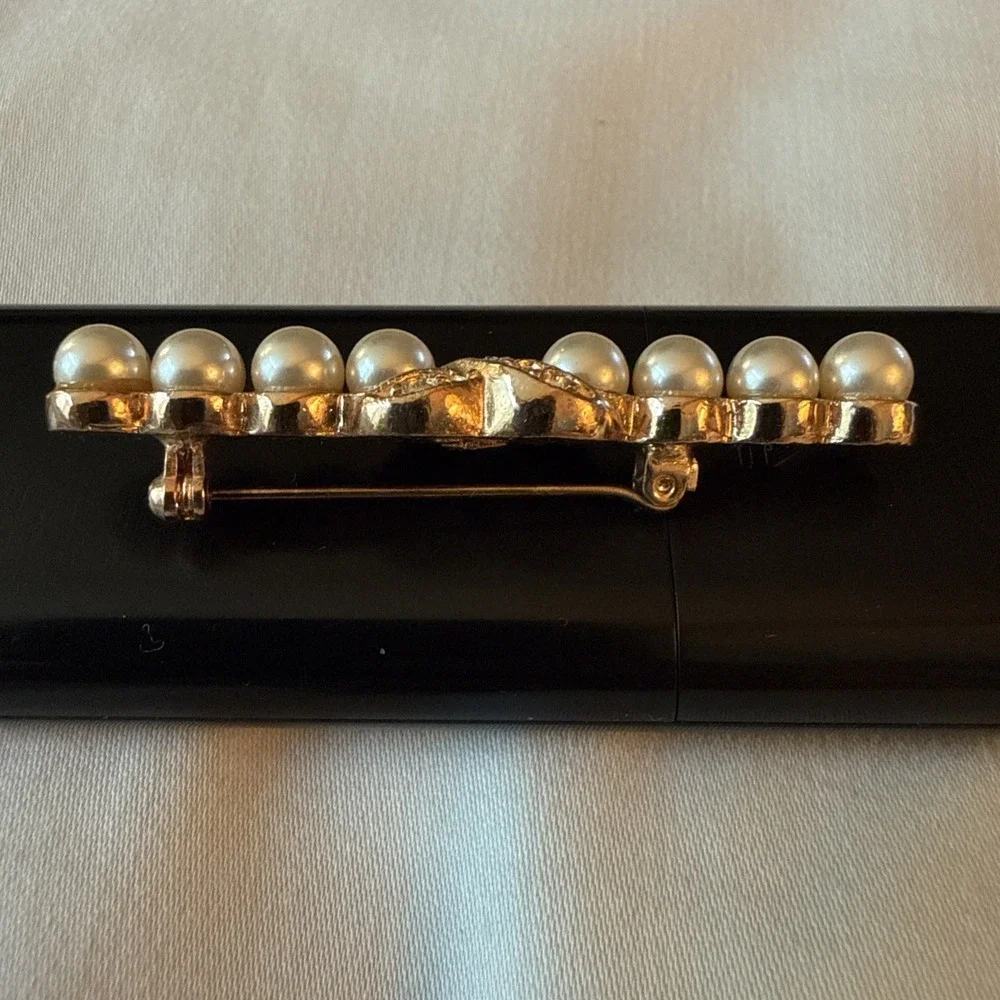 Faux Pearl & Faux Diamond Gold-Tone Brooch-Costume Jewelry